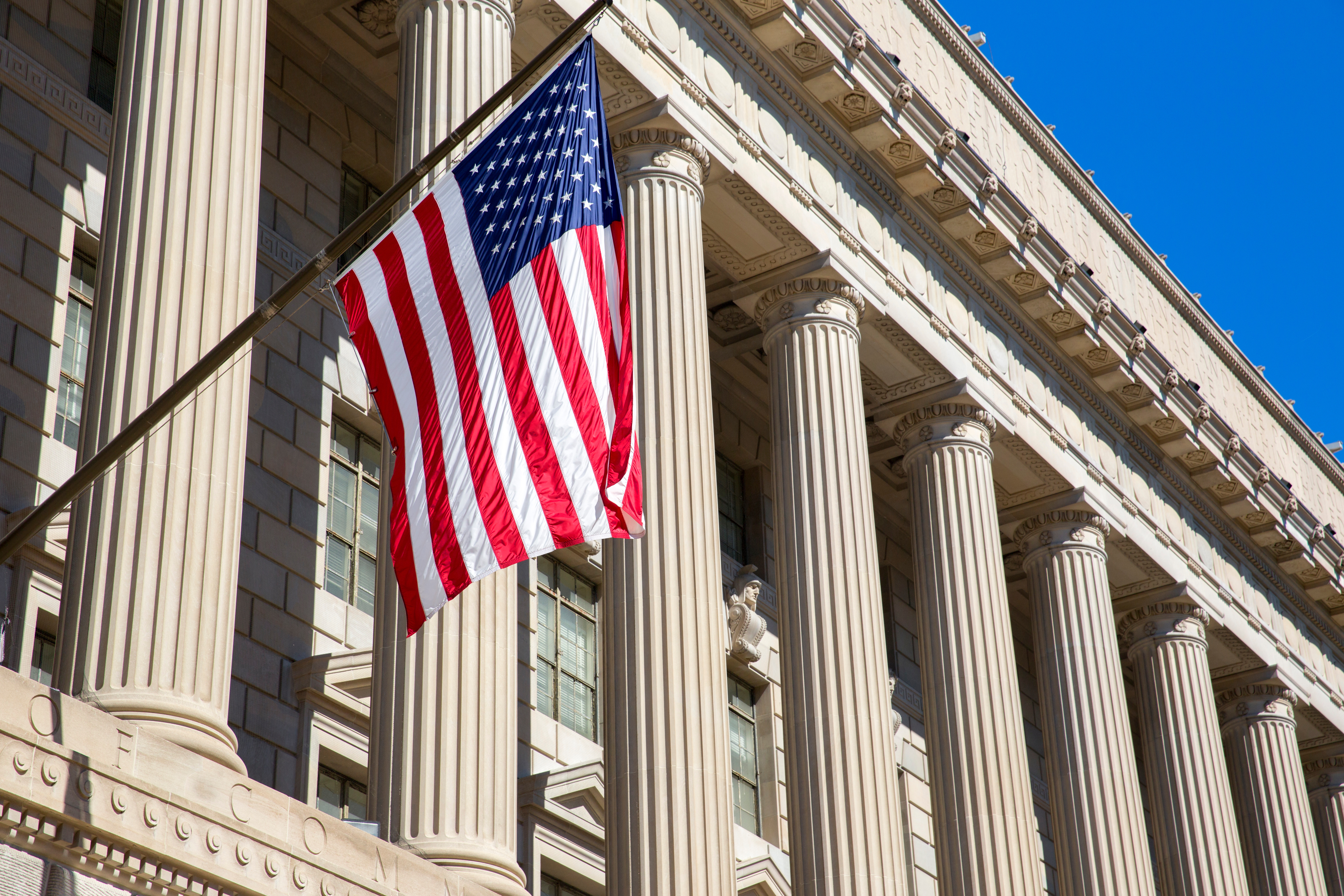 Government building with American flag