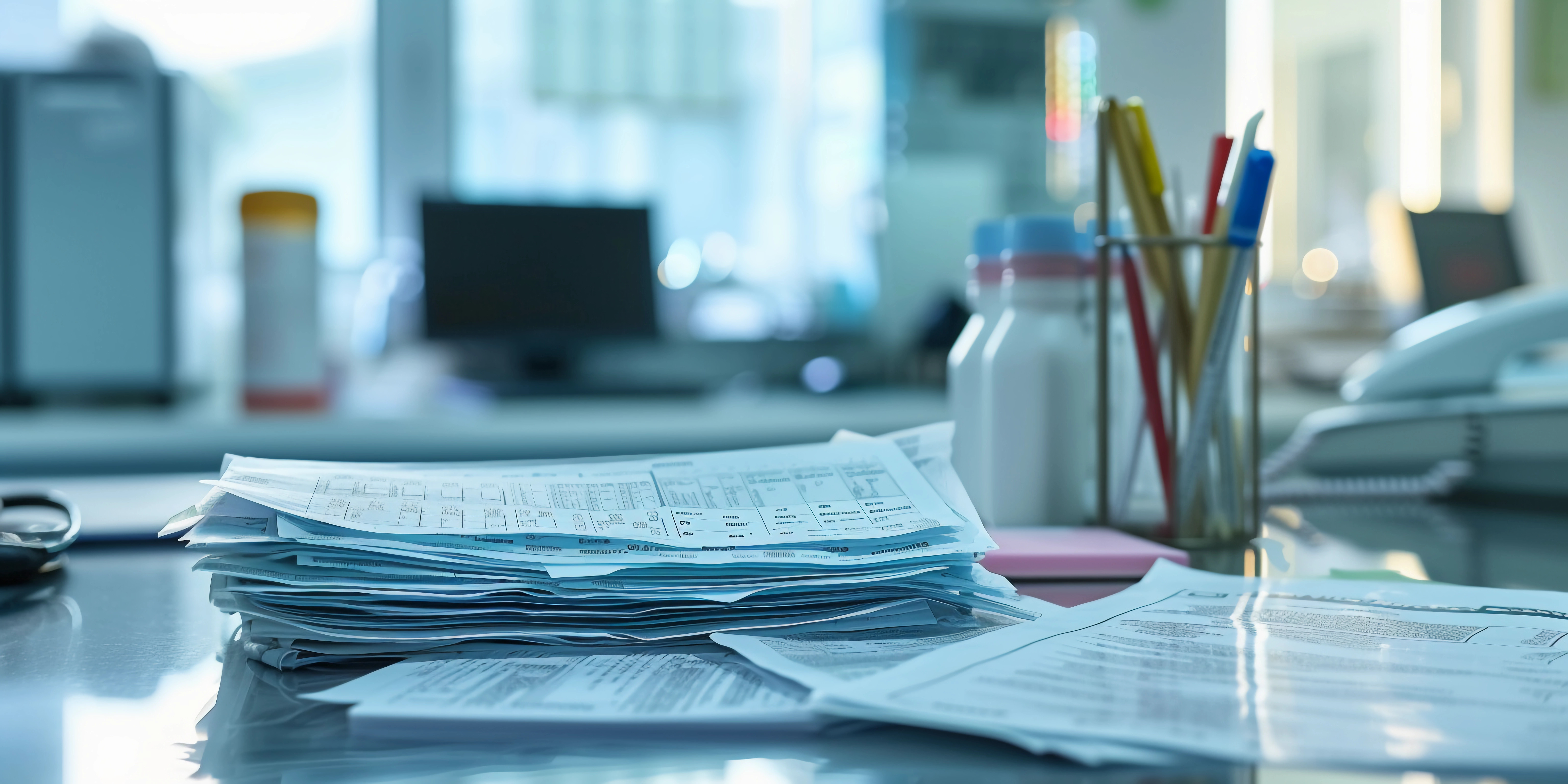 Stack of papers on desk