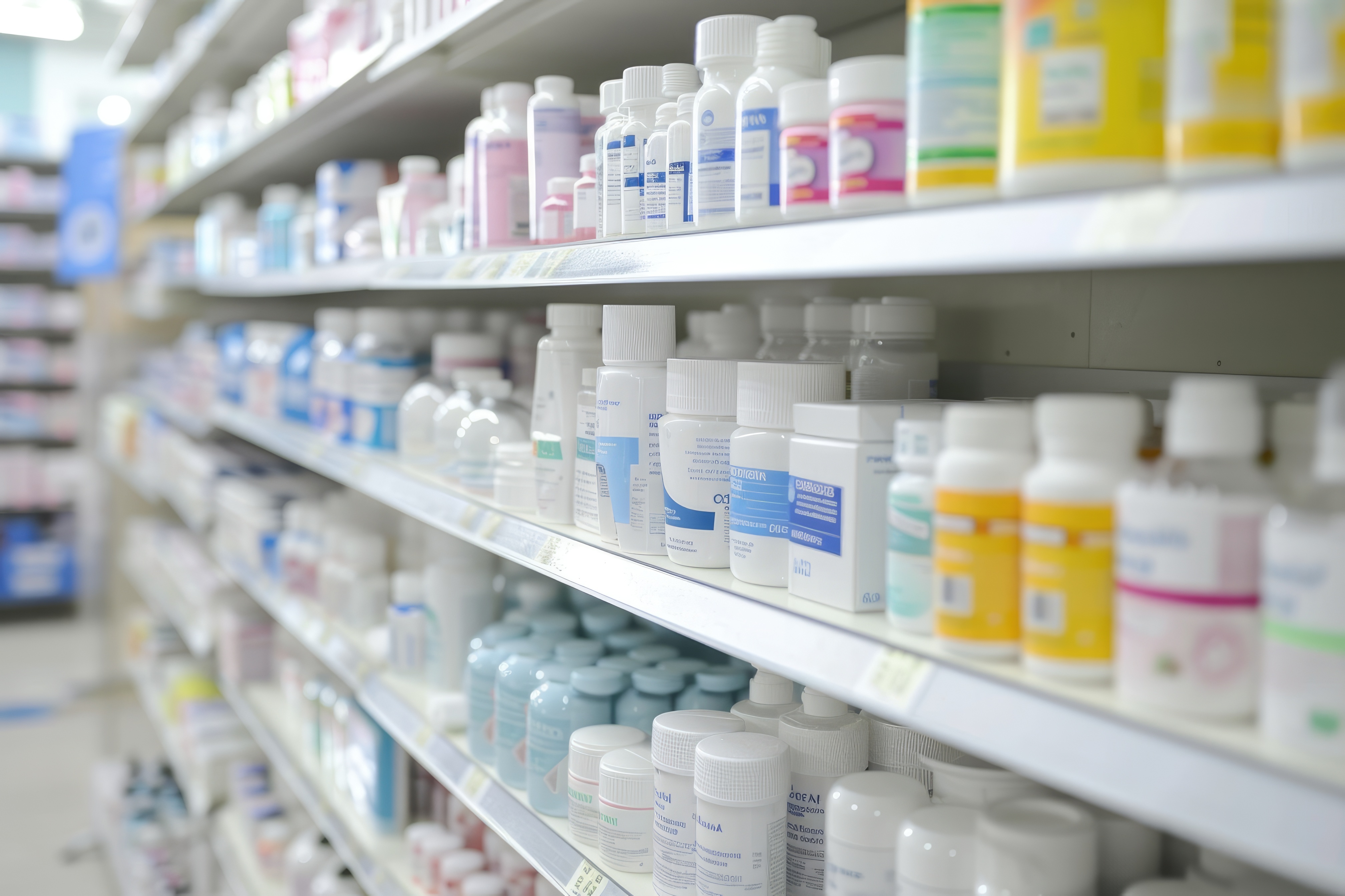 Shelf of prescription pill bottles