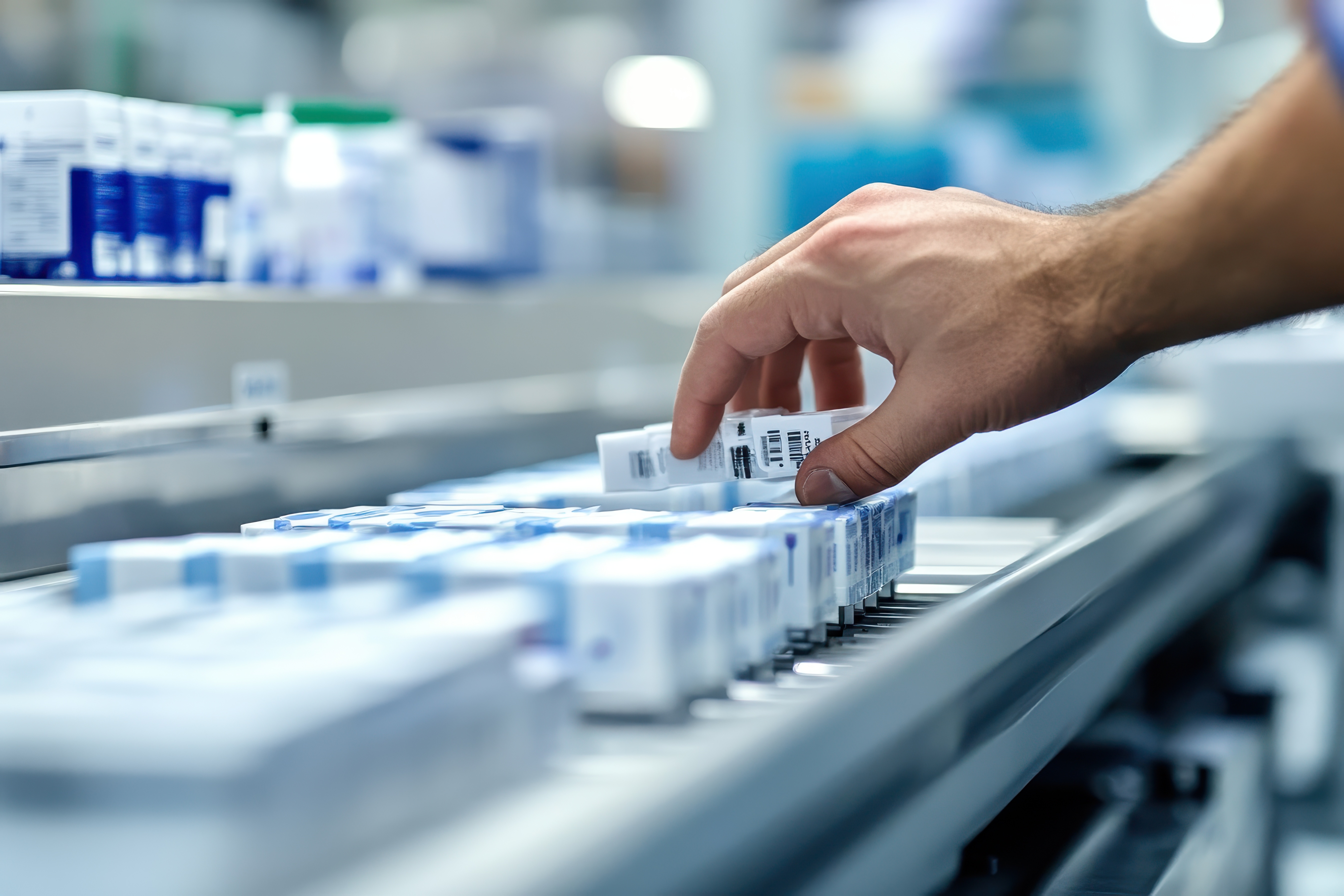 Prescription boxes on conveyor belt 