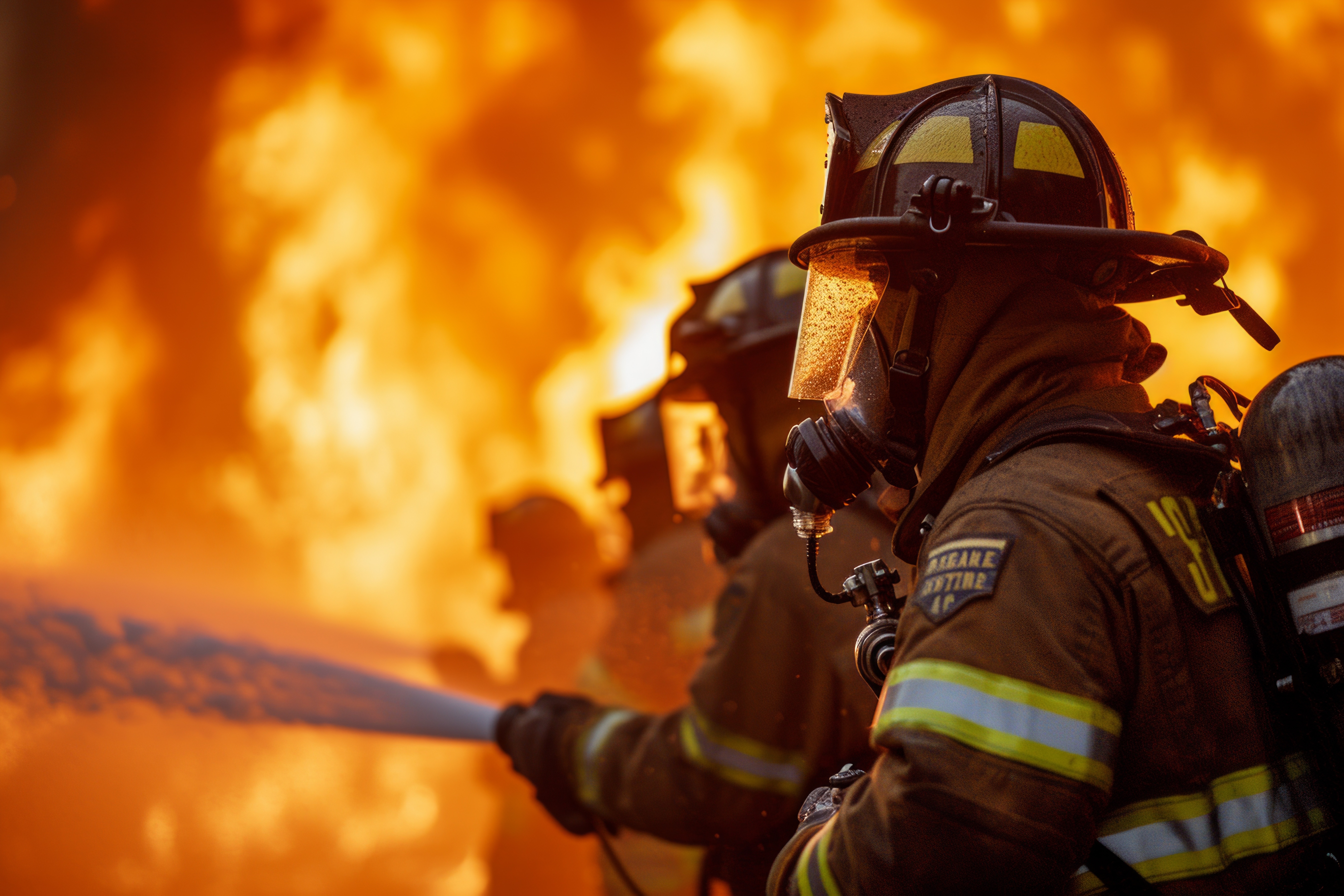 Firefighters in action battling a fierce blaze