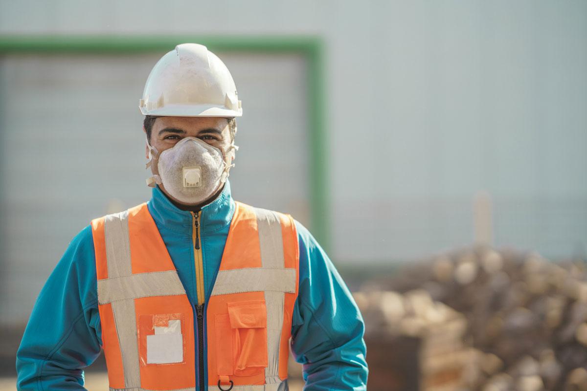 Industrial worker wearing mask