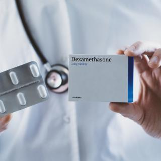 Doctor holding Dexamethasone steroid drug