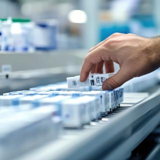 Prescription boxes on conveyor belt 